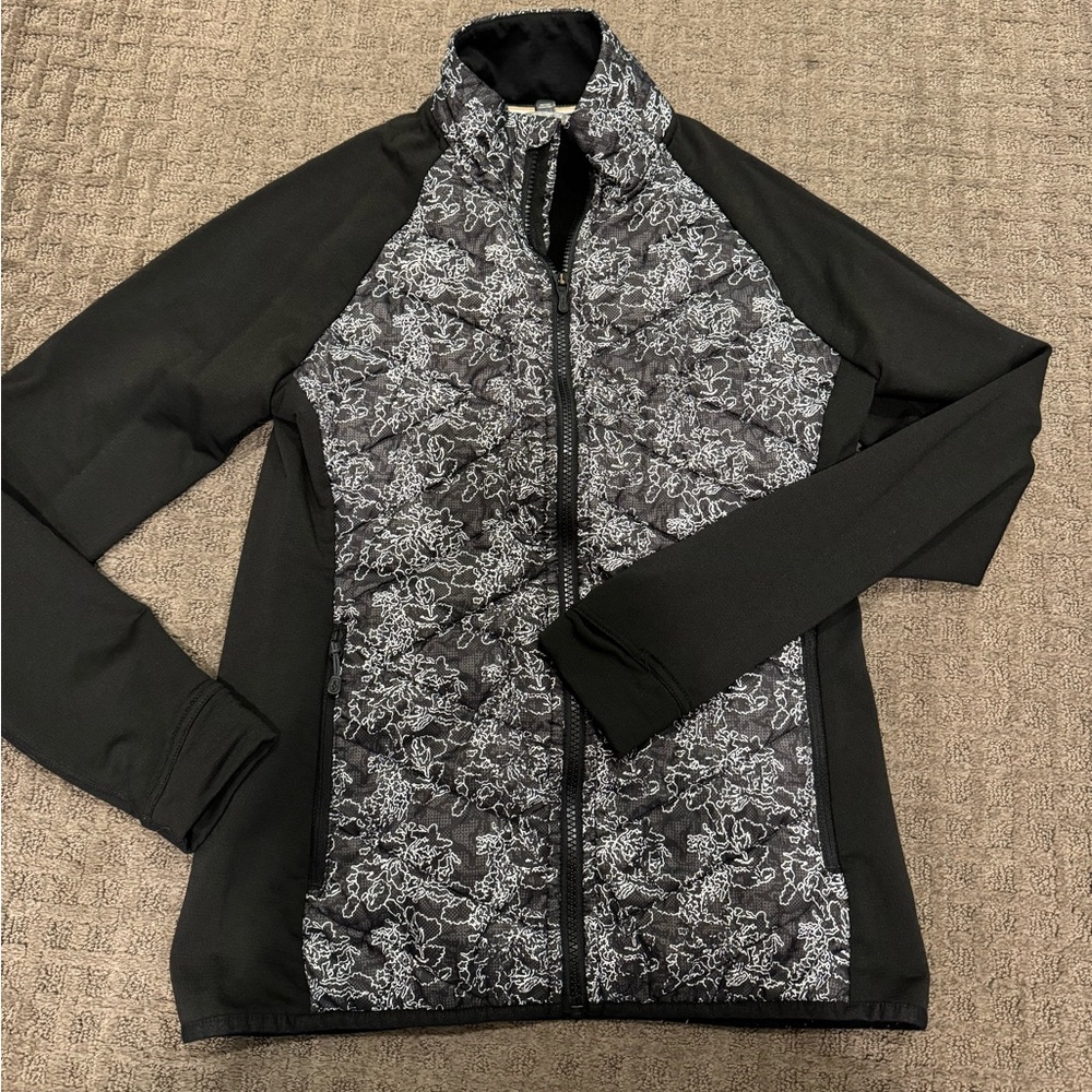 Women’s Smartwool full zip color block black and white floral jacket size medium